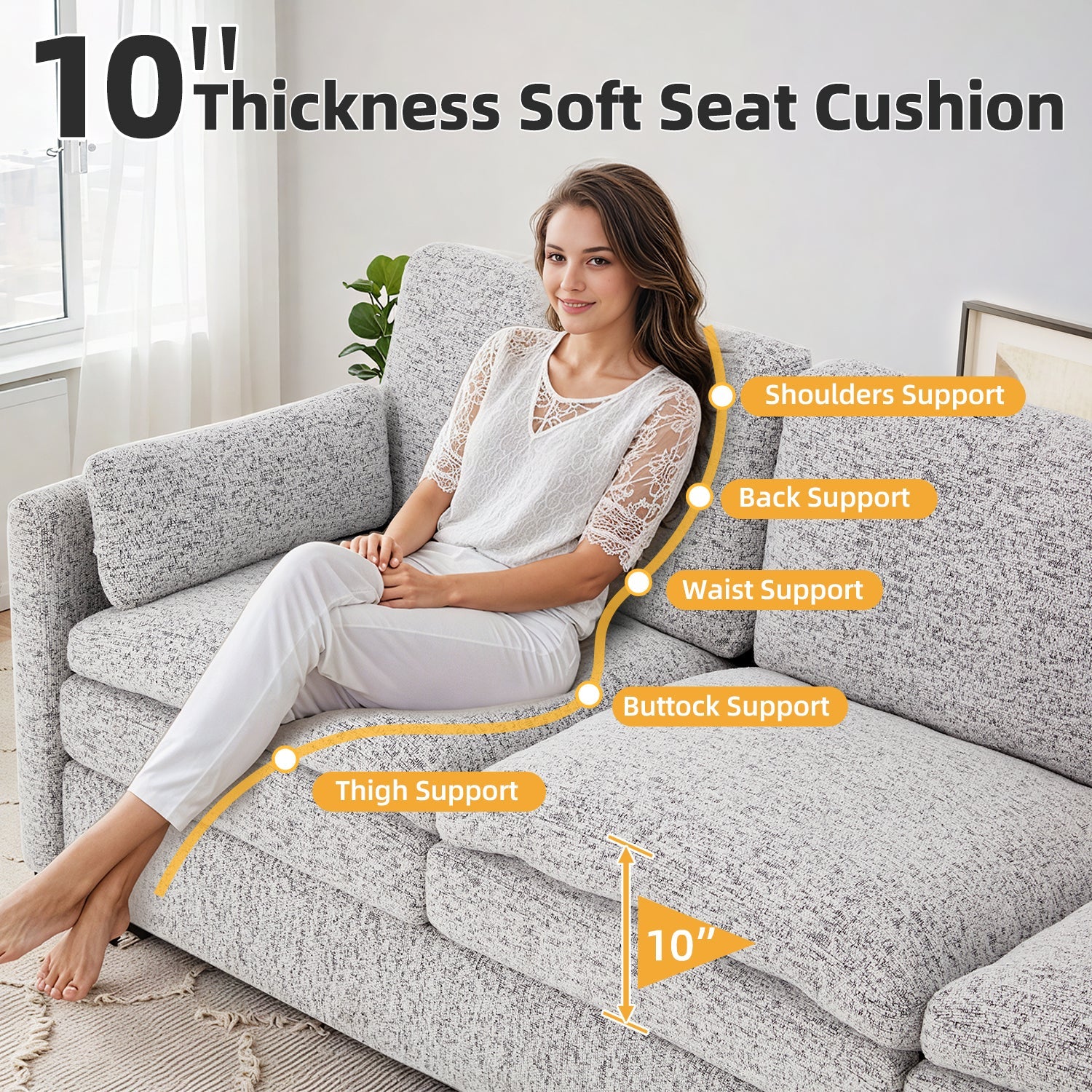 YODOLLA 89" Chenille Sofa, 3-Seater, 2 Removable Pillows, Graybest