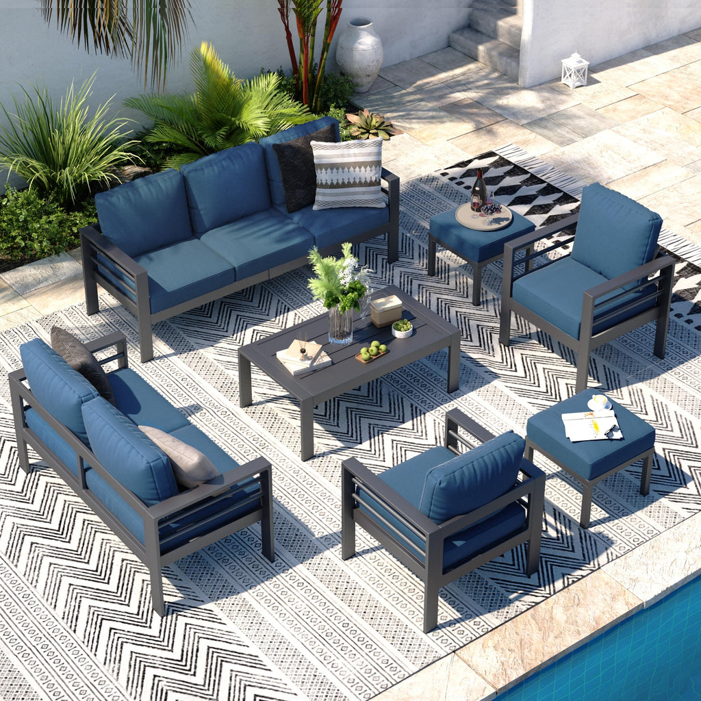 YODOLLA 7 Pieces Aluminum Patio Furniture Set, Blue