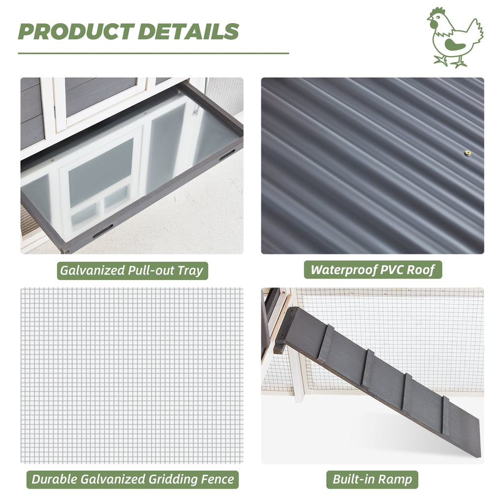 YODOLLA 81” Large Chicken Coop Wooden Hen House Poultry Cage, Grey & White