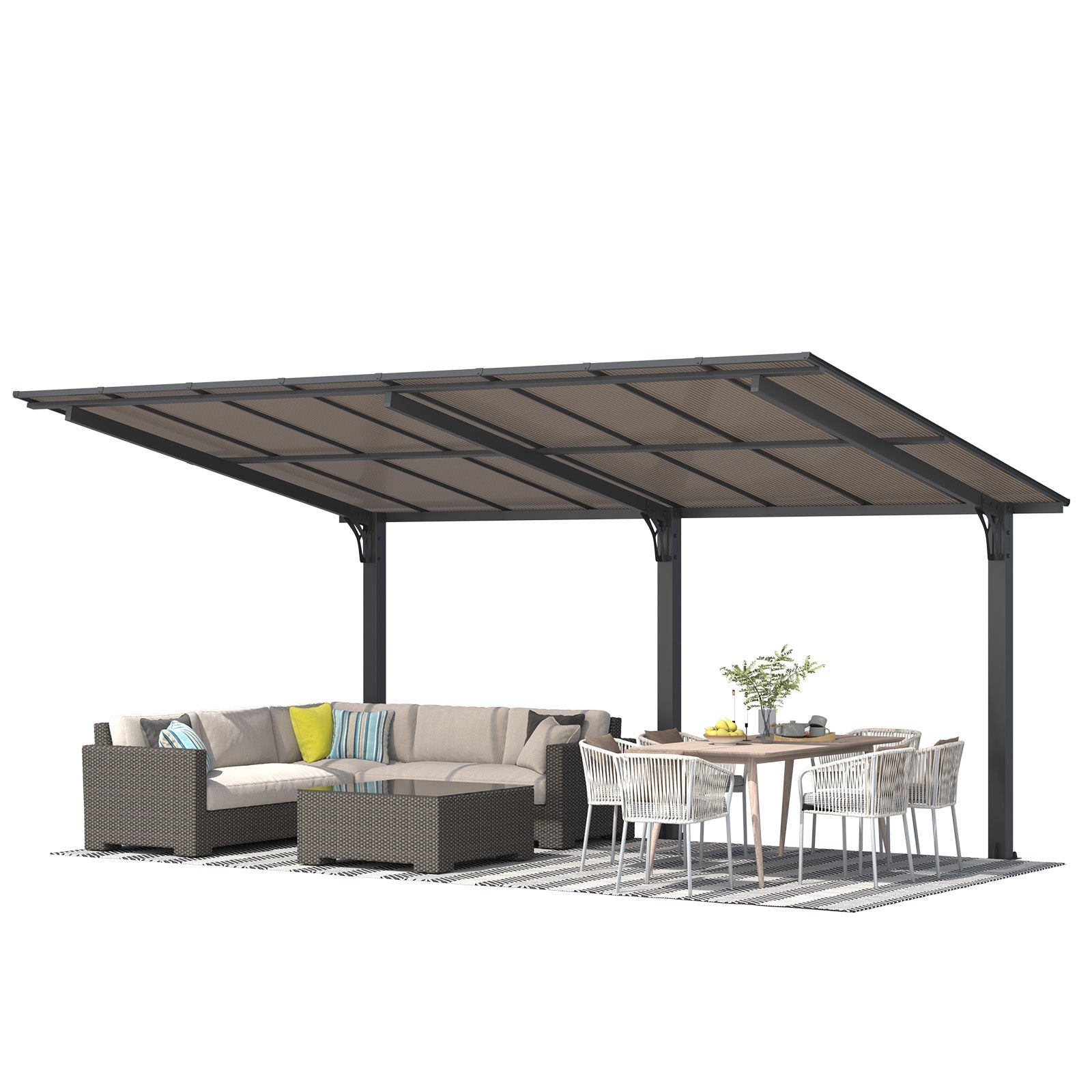 YODOLLA 16' x 10' Gazebo Outdoor Pergola for Patio,10x16 Pergola Carport, Freestanding Lean to Hardtop Gazebo, Pergolas and Gazebos Clearance with Roof