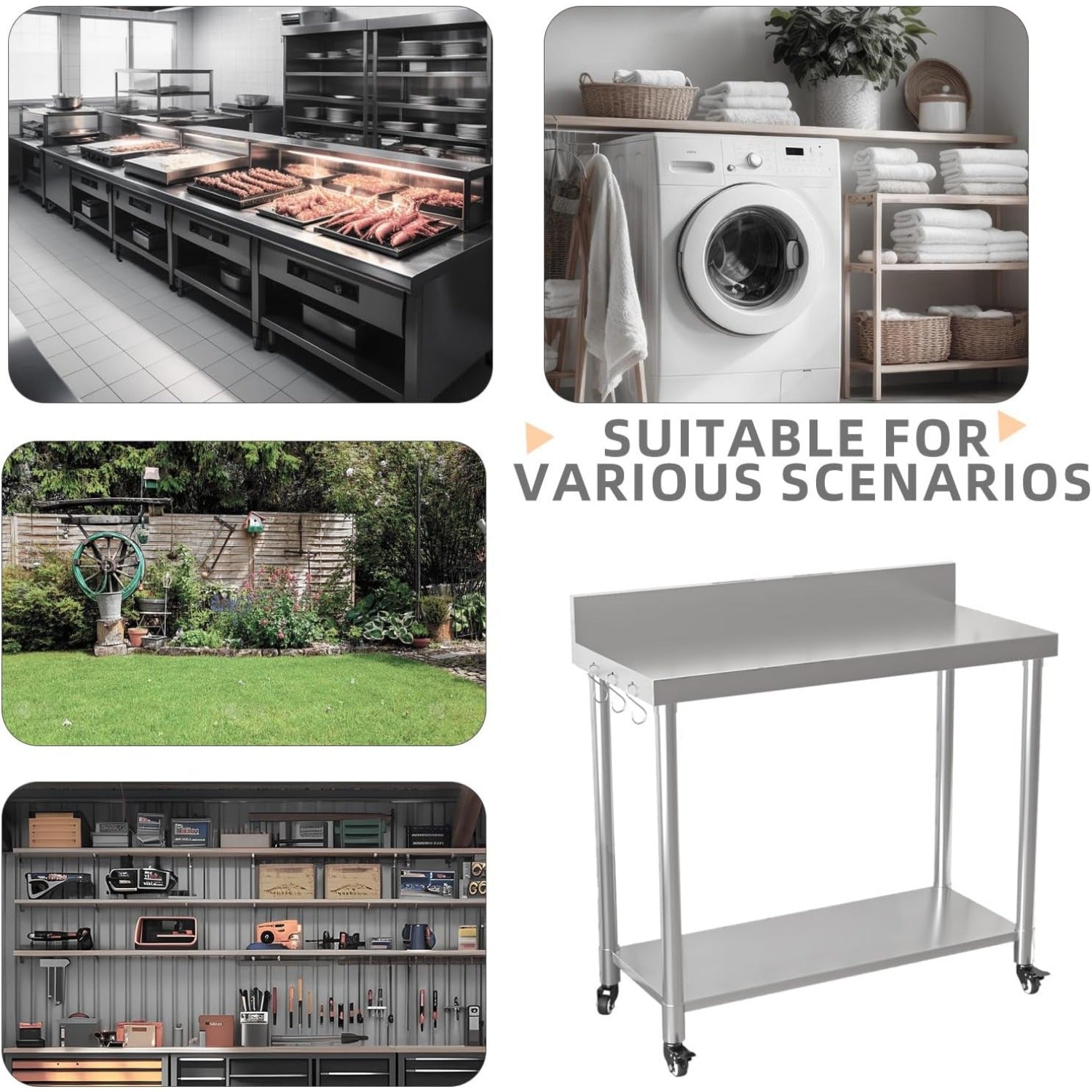 YODOLLA Stainless Steel Table with Backsplash 48"x18" Prep Tables for Commercial Kitchenbest