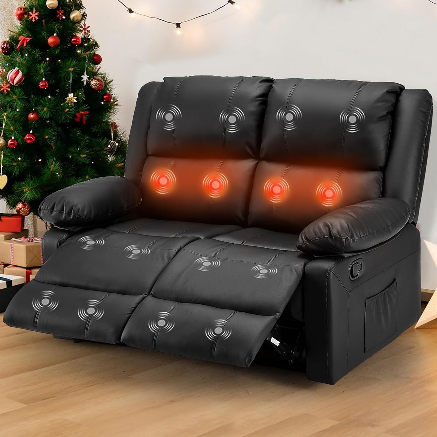 YODOLLA 2 Seat Loveseat Recliner with Heat&Massage Function, Faux Leather, Blackbest