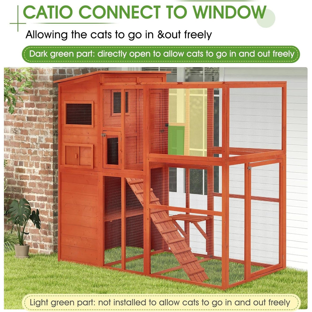 YODOLLA Large Spacious Cat Cage with Weatherproof Roof, Natural Wood