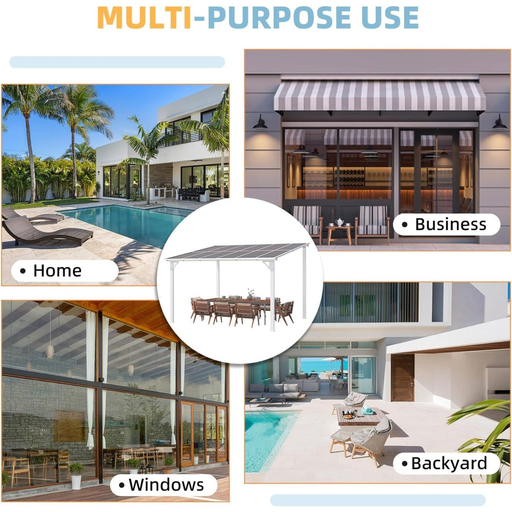 YODOLLA 12’ x 10’ Hard Top Lean to Gazebos Pergola, White