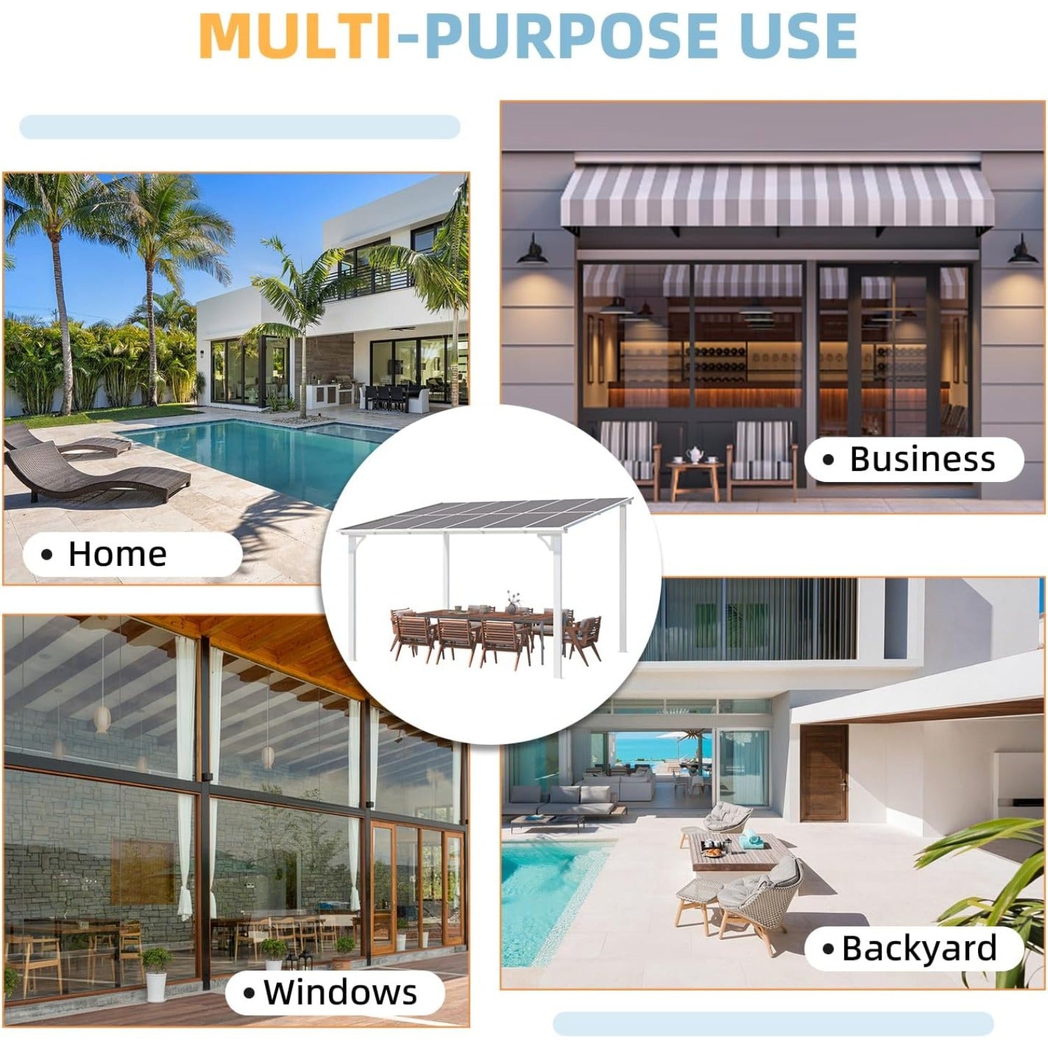 YODOLLA 12’ x 10’ Hard Top Lean to Gazebos Pergola, White