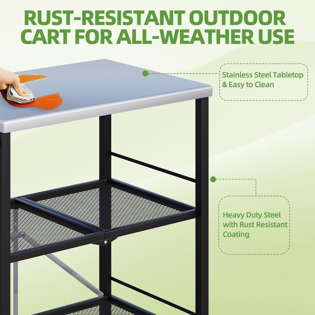 YODOLLA Foldable Stainless Steel Grill Cart Table with Wheels, Silverbest