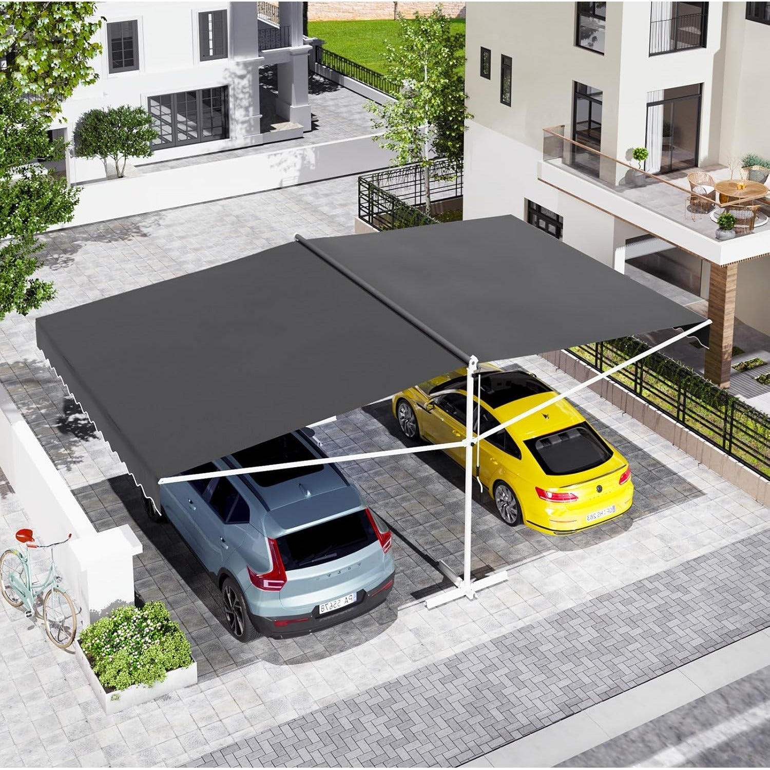 YODOLLA 10'x10' Dual Side Free Standing Retractable Awning, Dark Gray