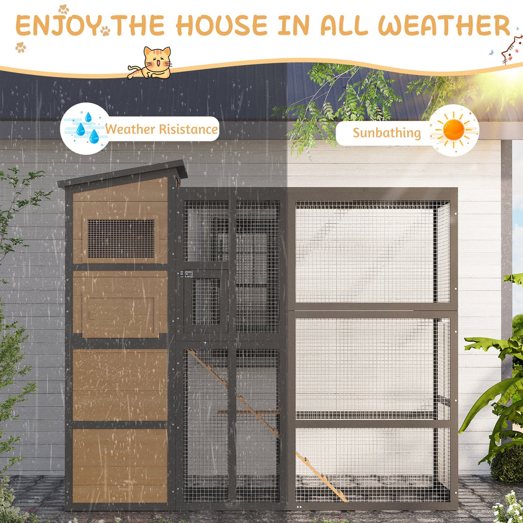 YODOLLA Large Spacious Cat Cage With Weatherproof Roof, Coffee