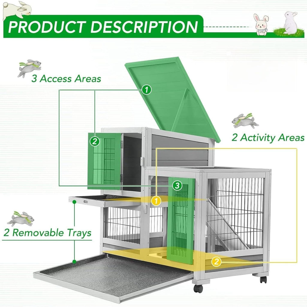 YODOLLA 37" Rabbit Cage with Wheels, Gray