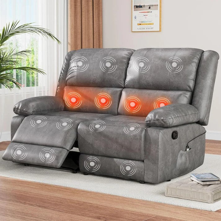 YODOLLA 2 Seat Loveseat Recliner with Heat&Massage Function, Faux Leather, Greybest