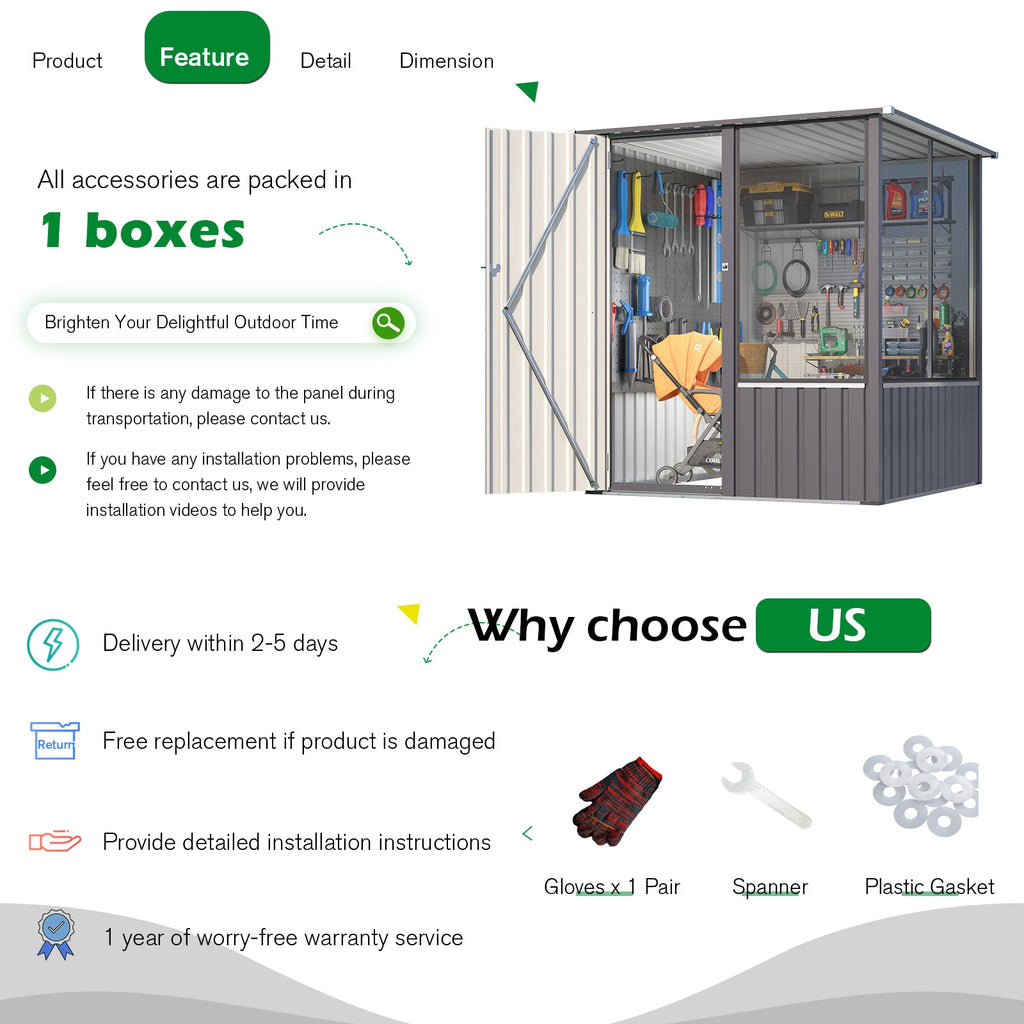 YODOLLA 5x5 FT Storage Shed, Metal Sheds & Outdoor Storage