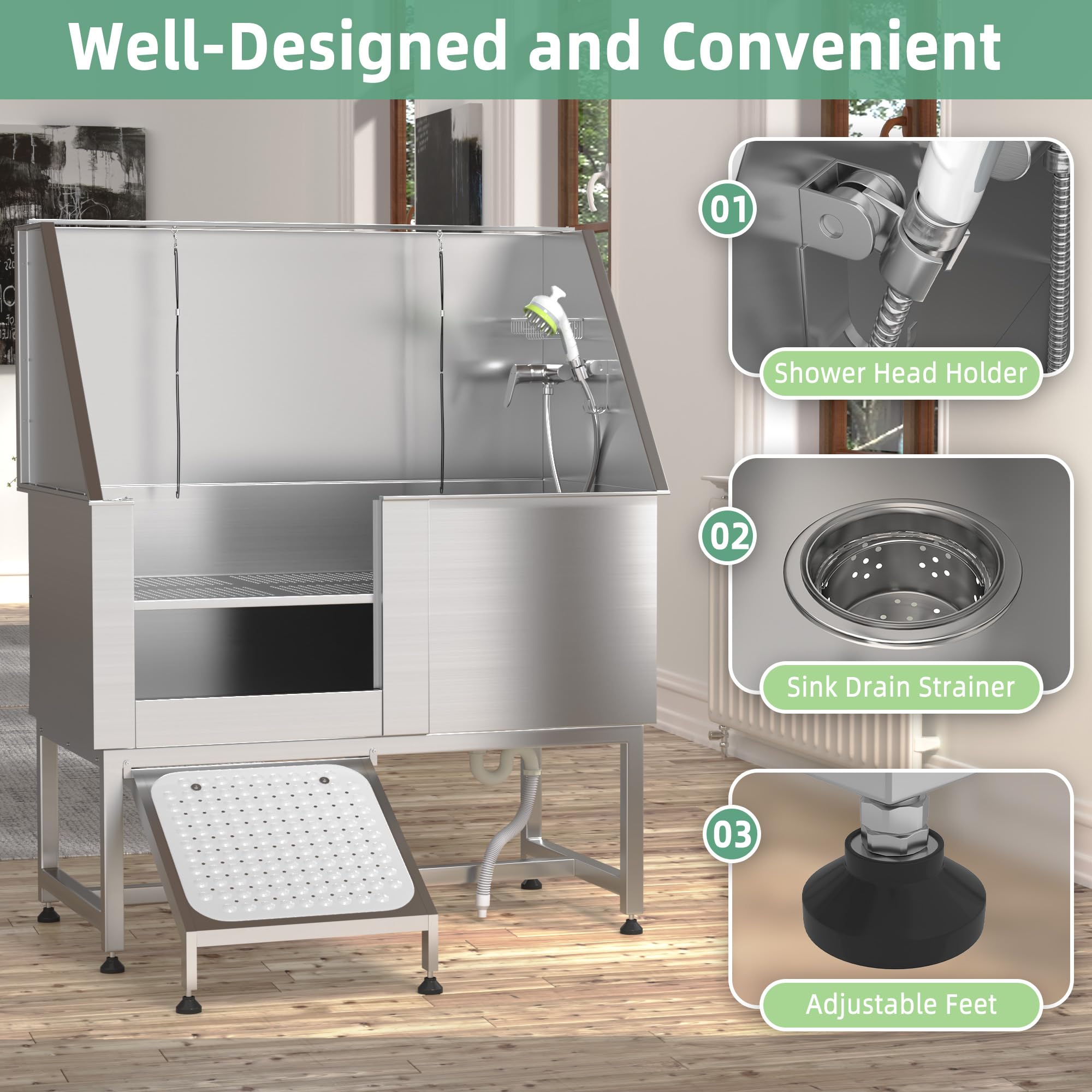 YODOLLA Professional Stainless Steel Dog Washing Station for Large