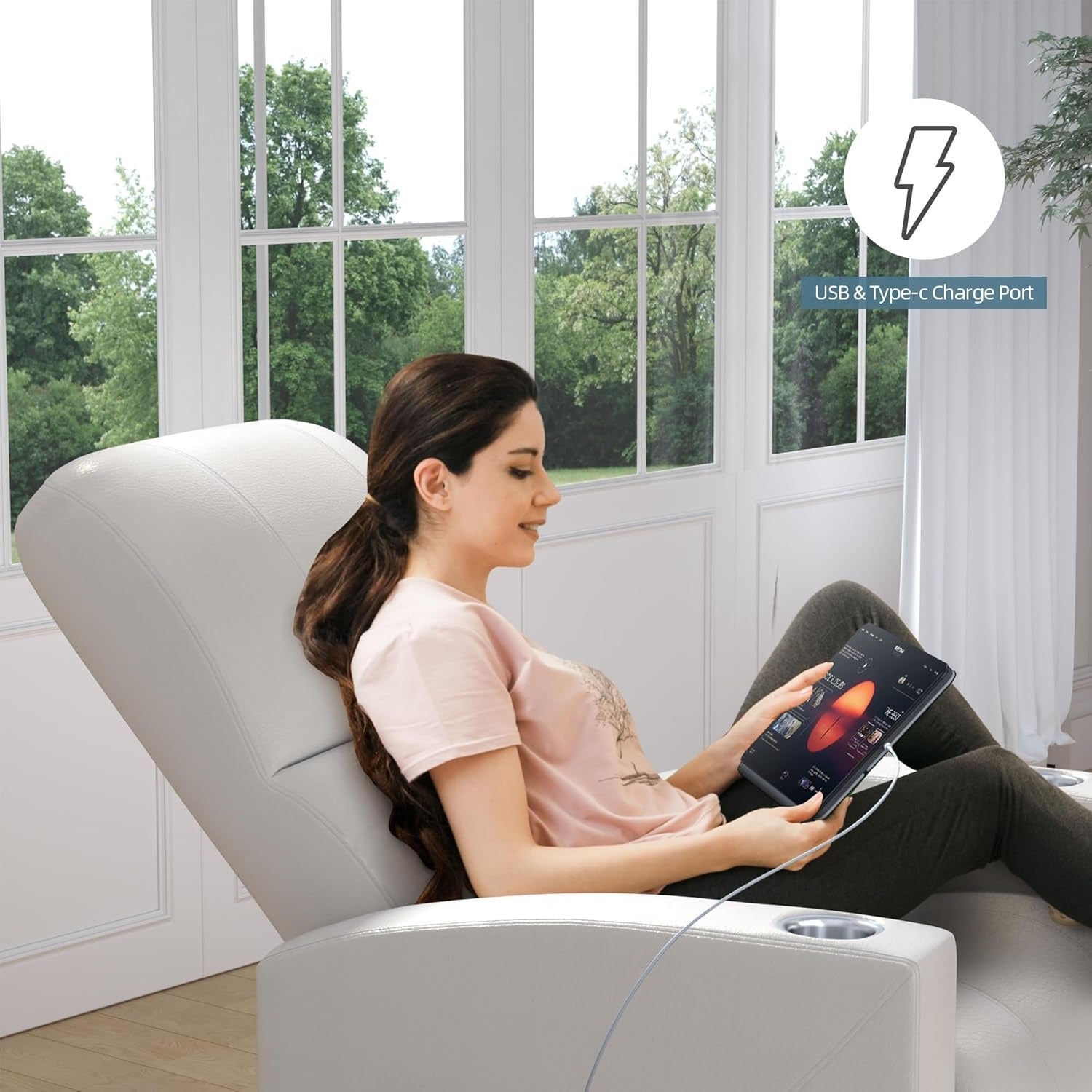 YODOLLA Recliner Sofa Chair, Faux Leather Whitebest