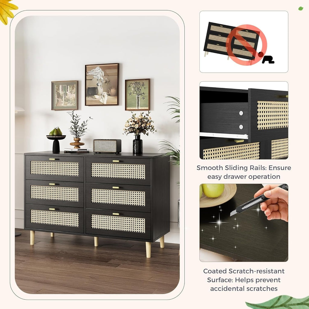 YODOLLA Wicker Dresser 6 Drawer Rattan Dresser, Blackbest