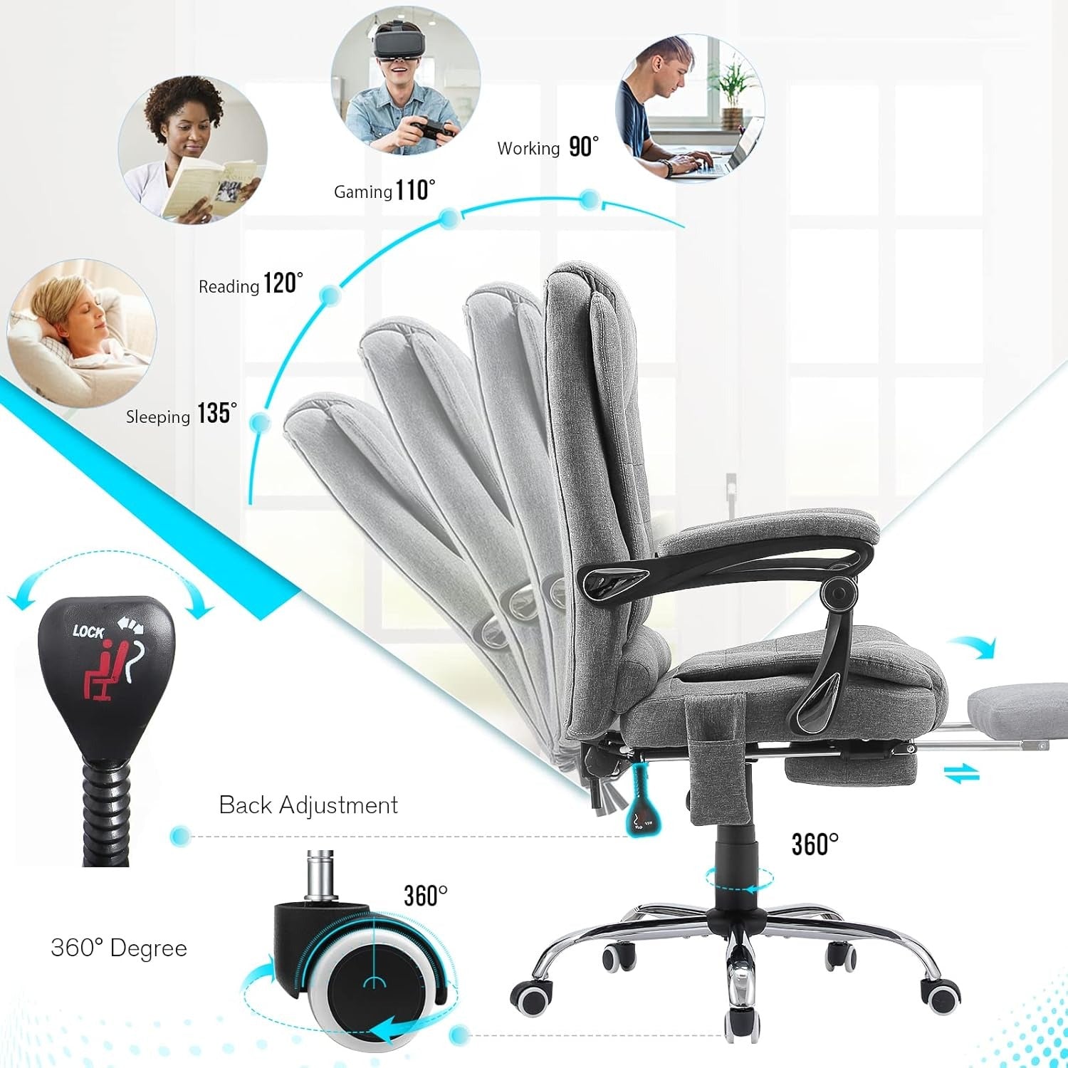 YODOLLA Ergonomic Office Chair with Heat&Massage, Fabric Graybest