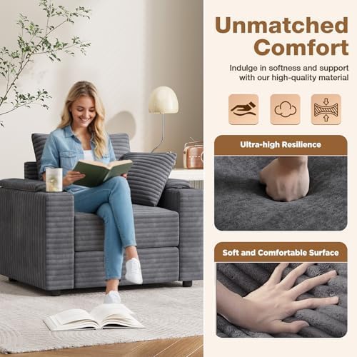 YODOLLA Chaise Lounge Chair Indoor, Oversized Sleeper Chair with Ottoman, Comfy Reading Sofa Armchairbest