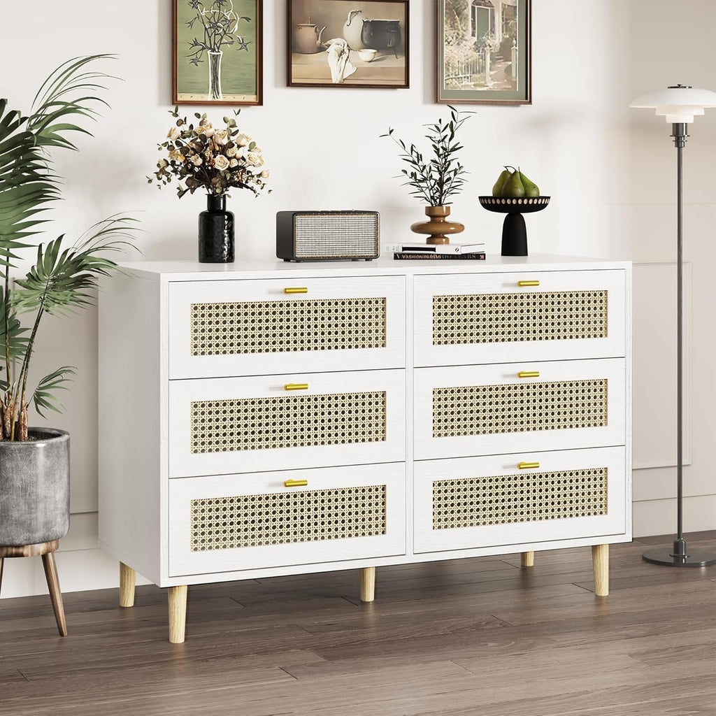 YODOLLA Wicker Dresser 6 Drawer Rattan Dresser, Whitebest