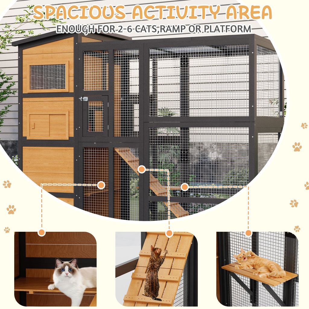 YODOLLA Large Spacious Cat Cage With Weatherproof Roof, Coffee