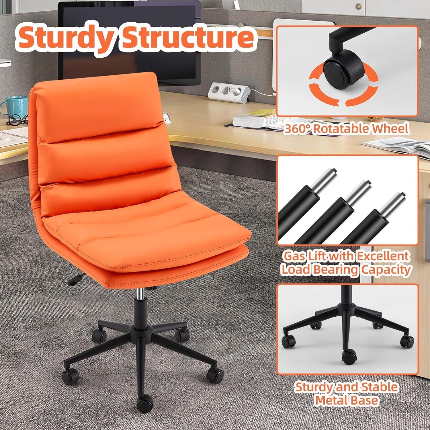 YODOLLA Office Chairs Swivel Desk Chair, PU Leather Orange