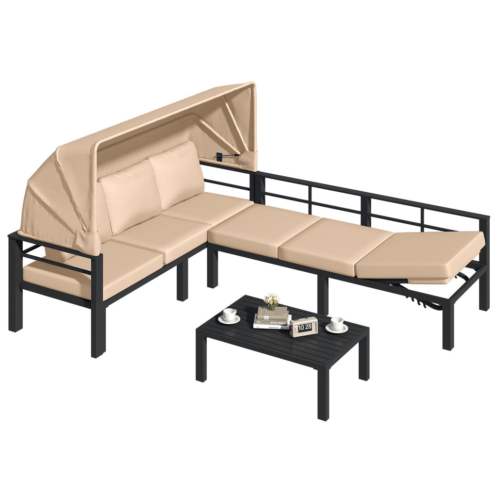 YODOLLA Patio Furniture Set with Retractable Canopy, Beigebest