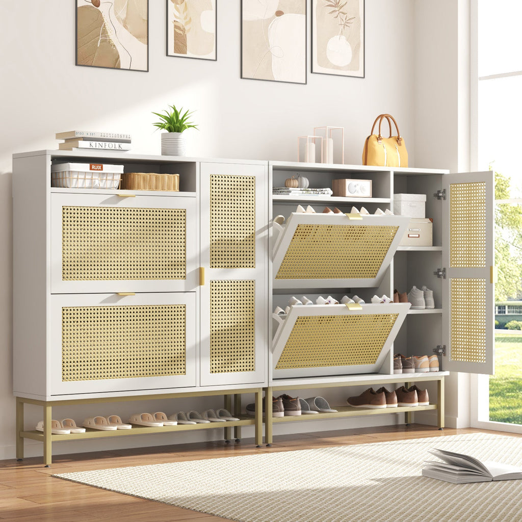 YODOLLA Rattan Shoe Cabinet with 3 Flip Drawers, Brownbest