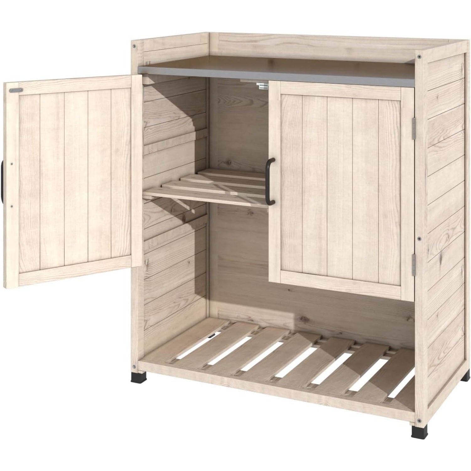 YODOLLA Potting Bench, Outdoor Wooden Storage Cabinet with Adjustable Shelfbest