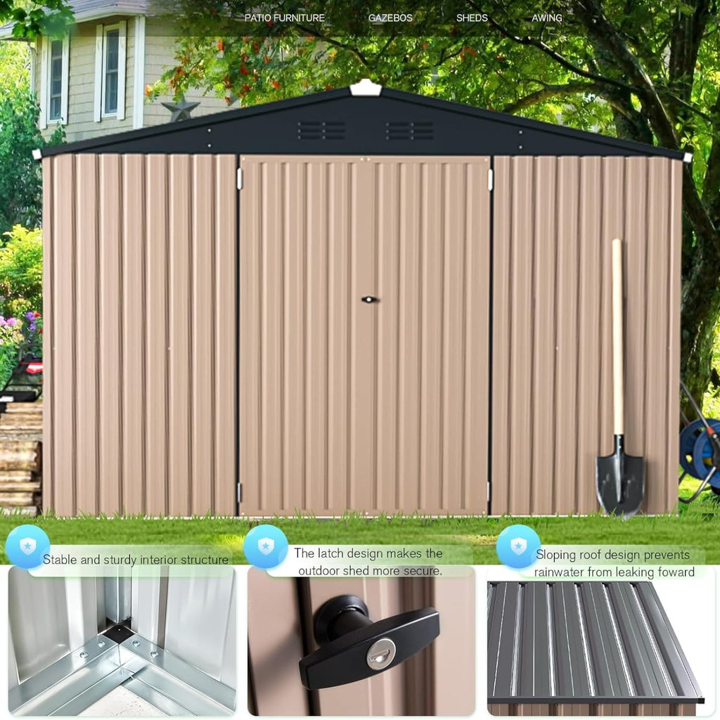 YODOLLA 9' x 10' Metal Storage Large Shed, Grey