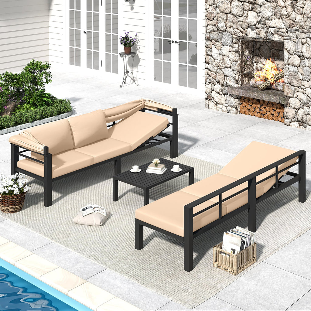 YODOLLA Patio Furniture Set with Retractable Canopy, Beigebest
