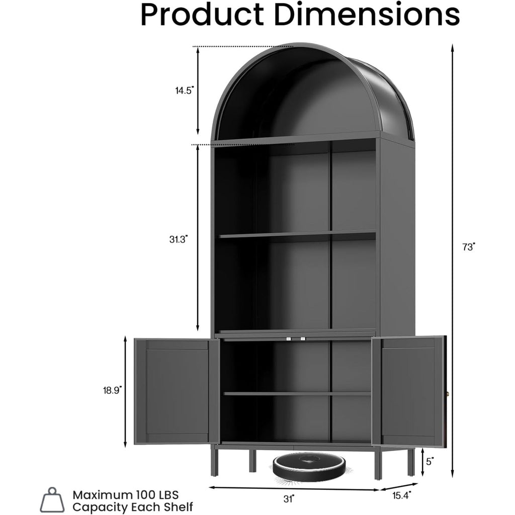 YODOLLA 73'' Arched Cabinet, Metal Kitchen Pantry with Adjustable Shelves, Modern Arched Storage Bookcase Display Cabinetbest