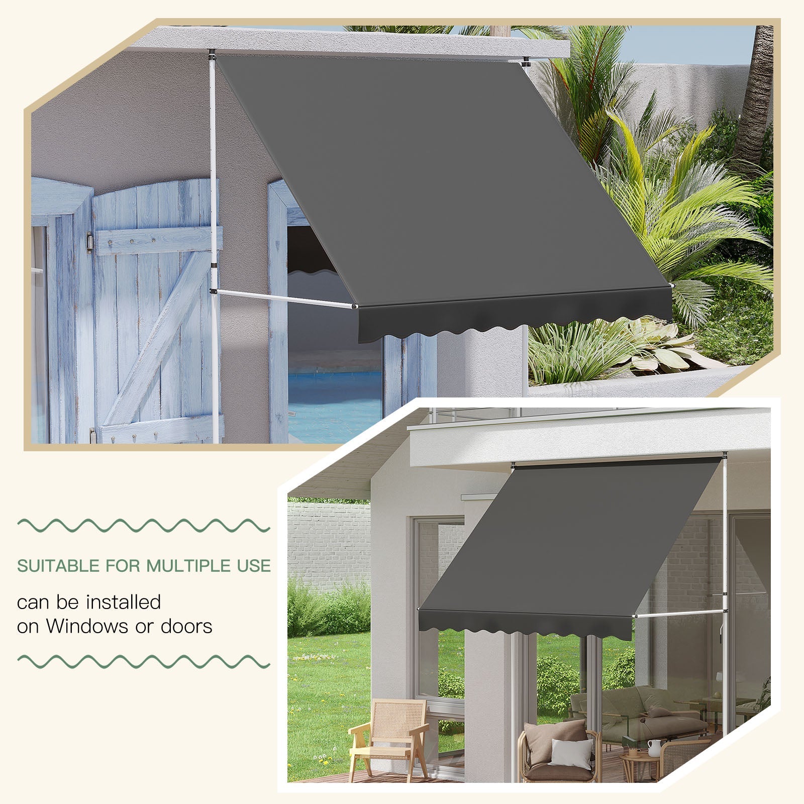 YODOLLA 78”×47” Free Standing Awning, Dark Grey