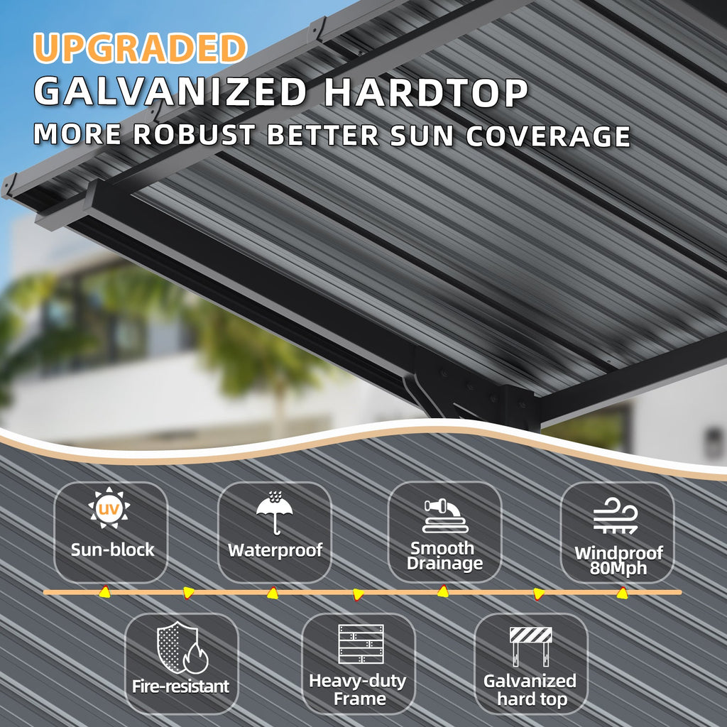 YODOLLA 20'x8' Outdoor Hardtop Metal Gazebo with Curtains and Netting for Patio