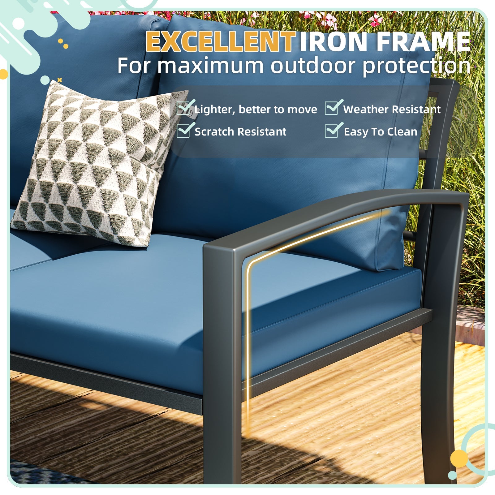 YODOLLA 6 Pieces Meatl Patio Furniture Set, Blue