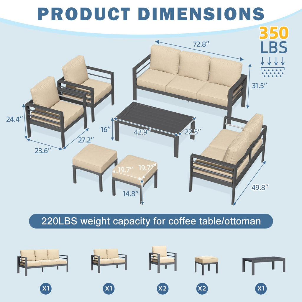 YODOLLA 7-Piece Patio Set, Beige Cushions