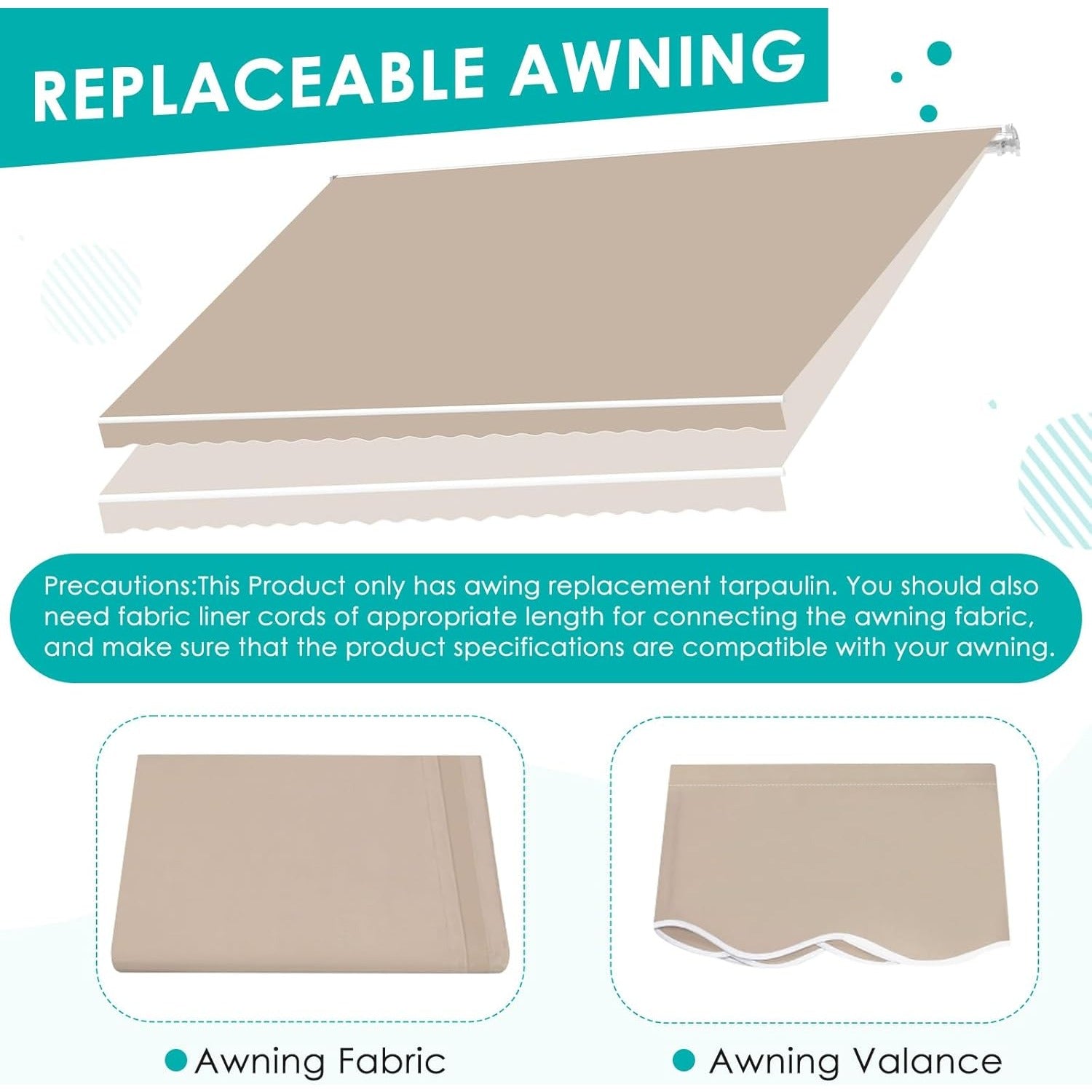 YODOLLA 13x8FT Retractable Awning Replacement Sunshade Canopy