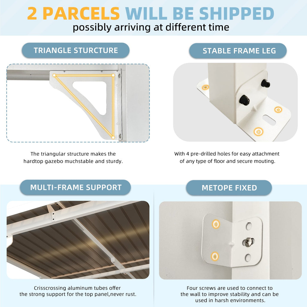 YODOLLA 20'x12' Wall Mounted Gazebos Pergola, White