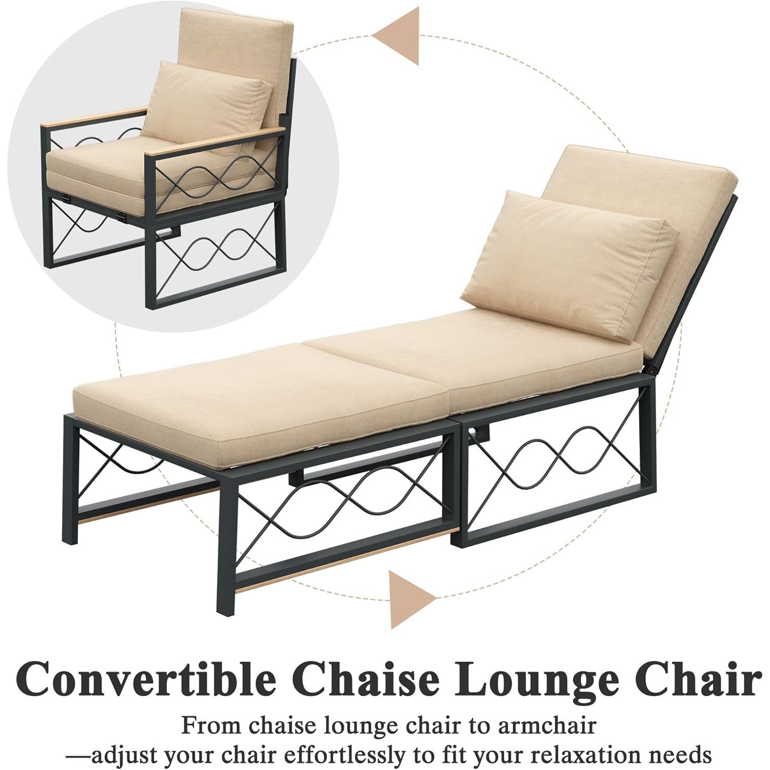 YODOLLA Outdoor Metal Chaise Lounge Adjustable Chair Set of 2 with 1 Side Table