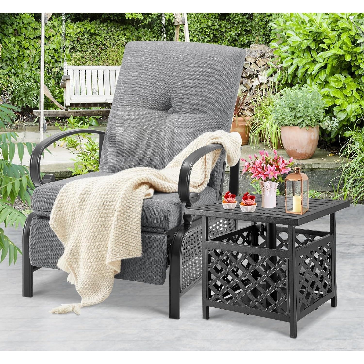 YODOLLA Outdoor Recliner Chairs Set of 2 with Side Table