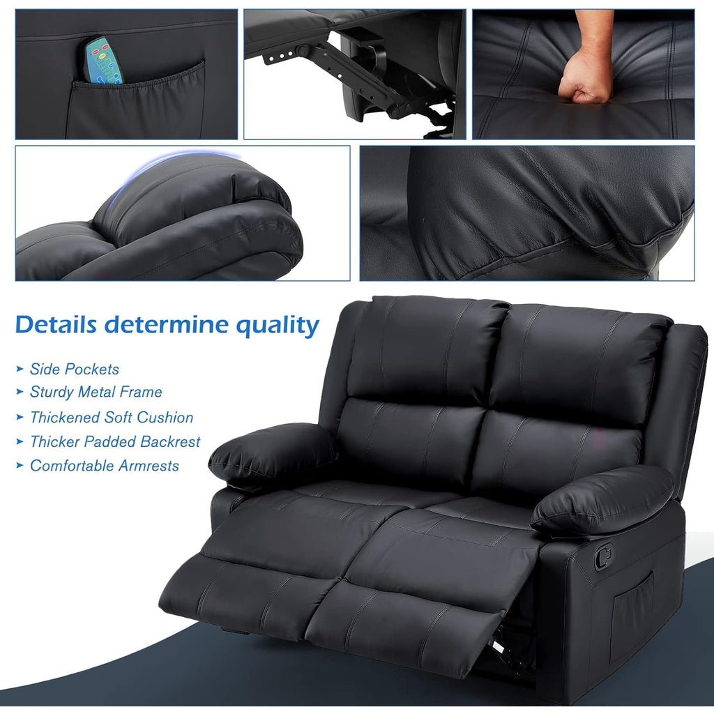 YODOLLA 2 Seat Loveseat Recliner with Heat&Massage Function, Faux Leather, Blackbest