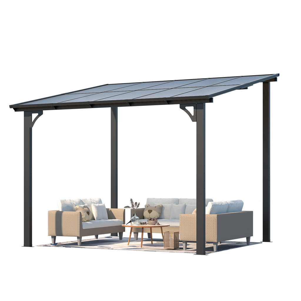 YODOLLA 10' x 8' Lean to Gazebo Pergola for Patio, Dark Grey