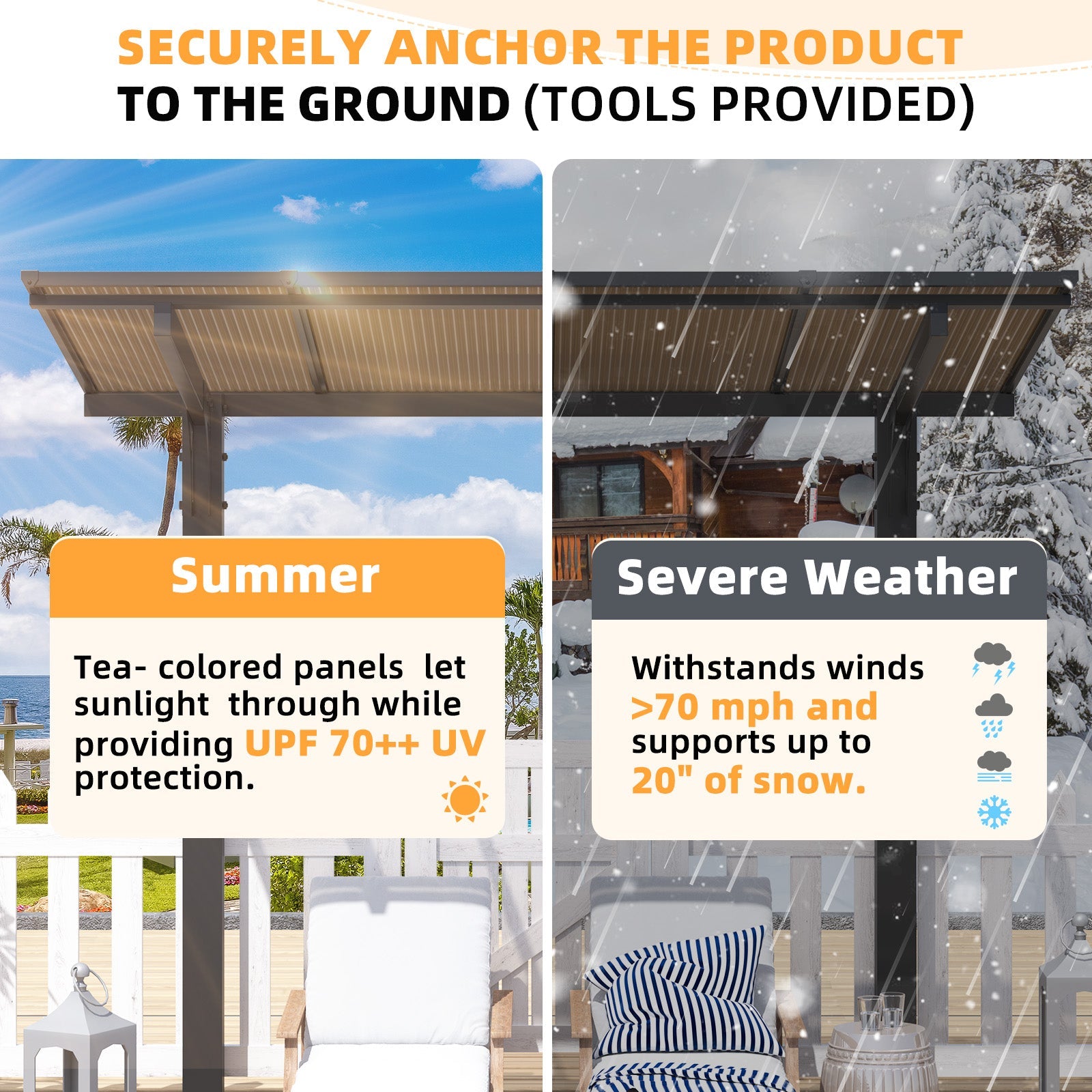 YODOLLA 8' x 8' Gazebo for Patio, Freestanding Lean to Hard Top Gazebo Carport Shelter Pergolas and Gazebos Clearance with Roof
