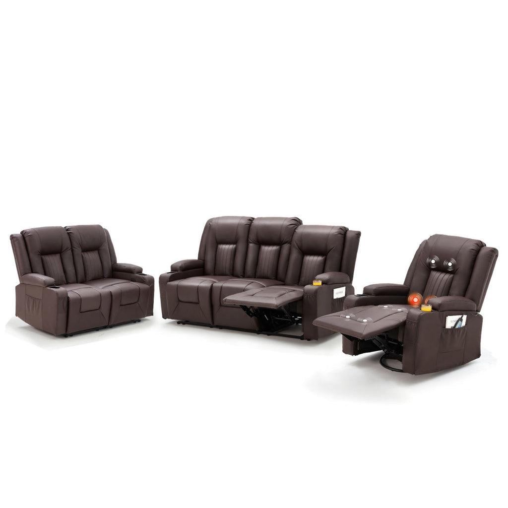 YODOLLA 3 PCS Leather Recliner Sofa Setbest