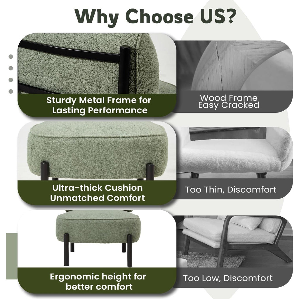 YODOLLA  Mid Century Modern Accent Chair, Extra Large Teddy Upholstered Lounge Chair with Pillow