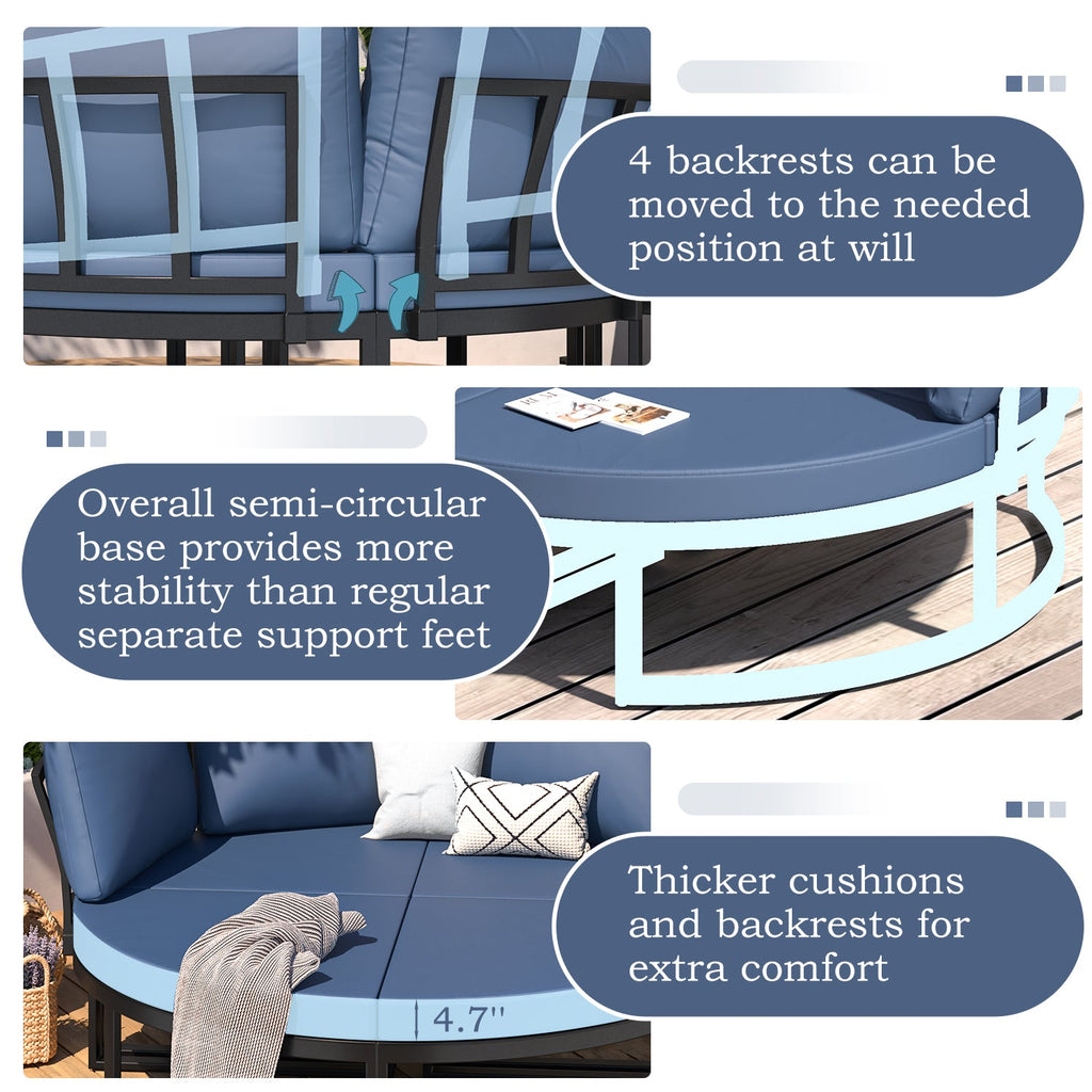 YODOLLA Patio Furniture Outdoor Daybed with Removable Cushions, Dark Blue