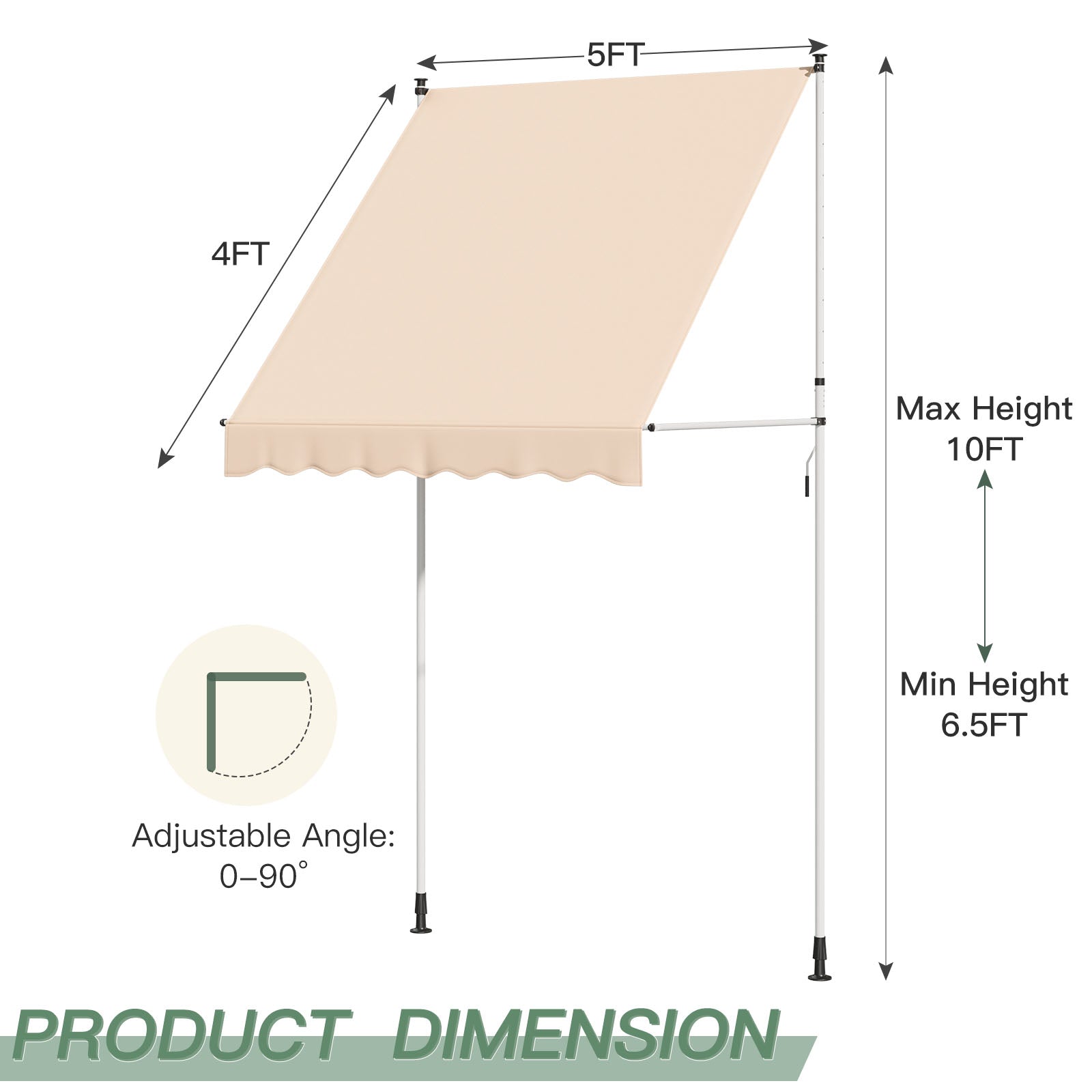 YODOLLA 59”×47” Manual Retractable Awning, Beige