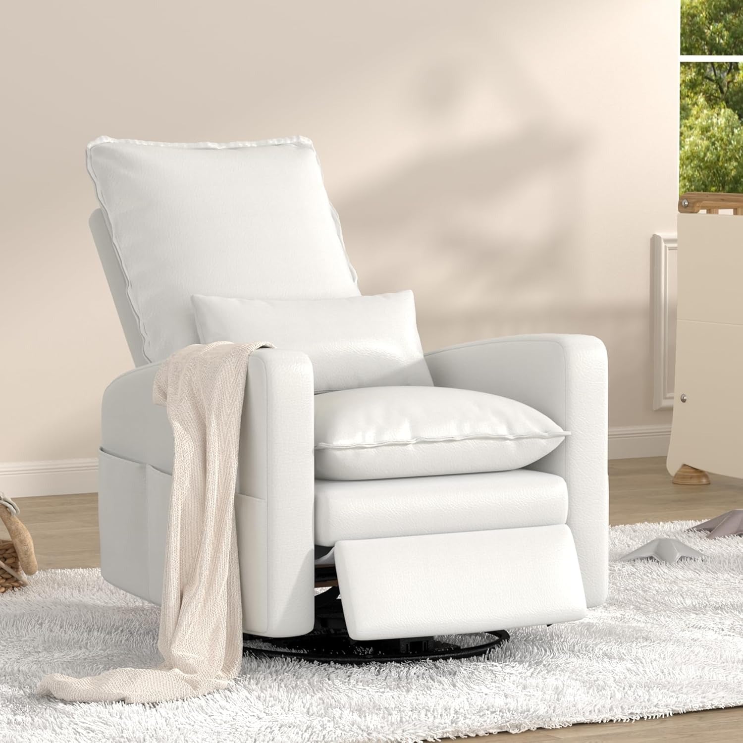 YODOLLA Rocking Chair Reclining Sofa Chair, Faux Leather Whitebest