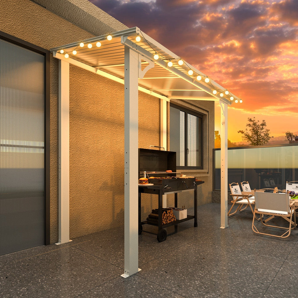 YODOLLA 8' x 5' Wall Mounted Gazebos Pergola, White