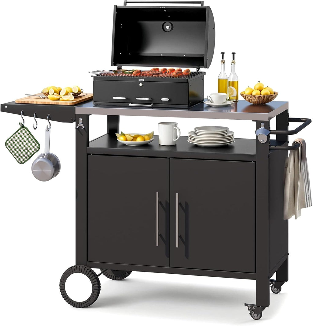 YODOLLA Outdoor Grill Table with Storage Cabinet, Rolling Bar Grill Cart 50’’×20’’×32.2’’