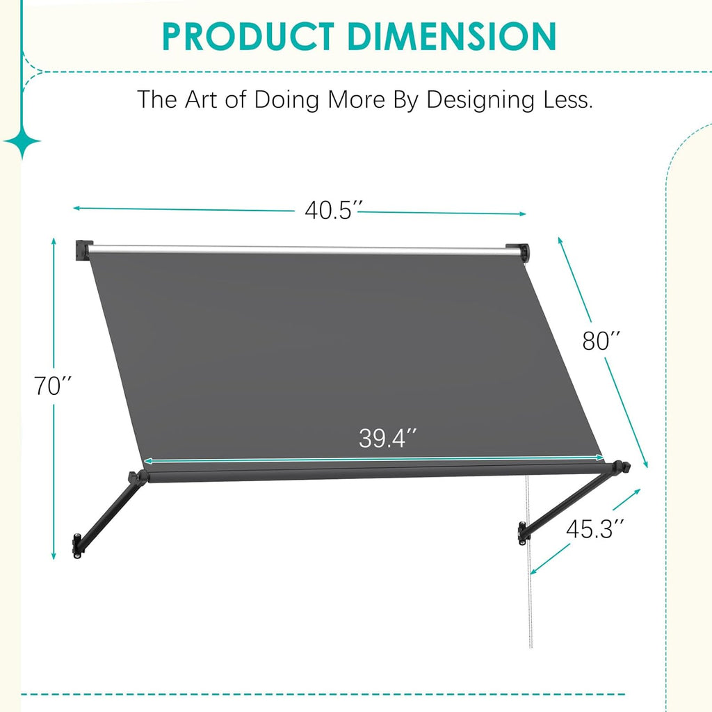 YODOLLA Retractable Awning, Manual Outdoor Awnings, Dark Grey
