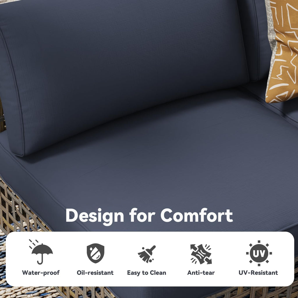 YODOLLA 7-Piece Outdoor Sofa Set, Brown Rattan & Grey Cushions