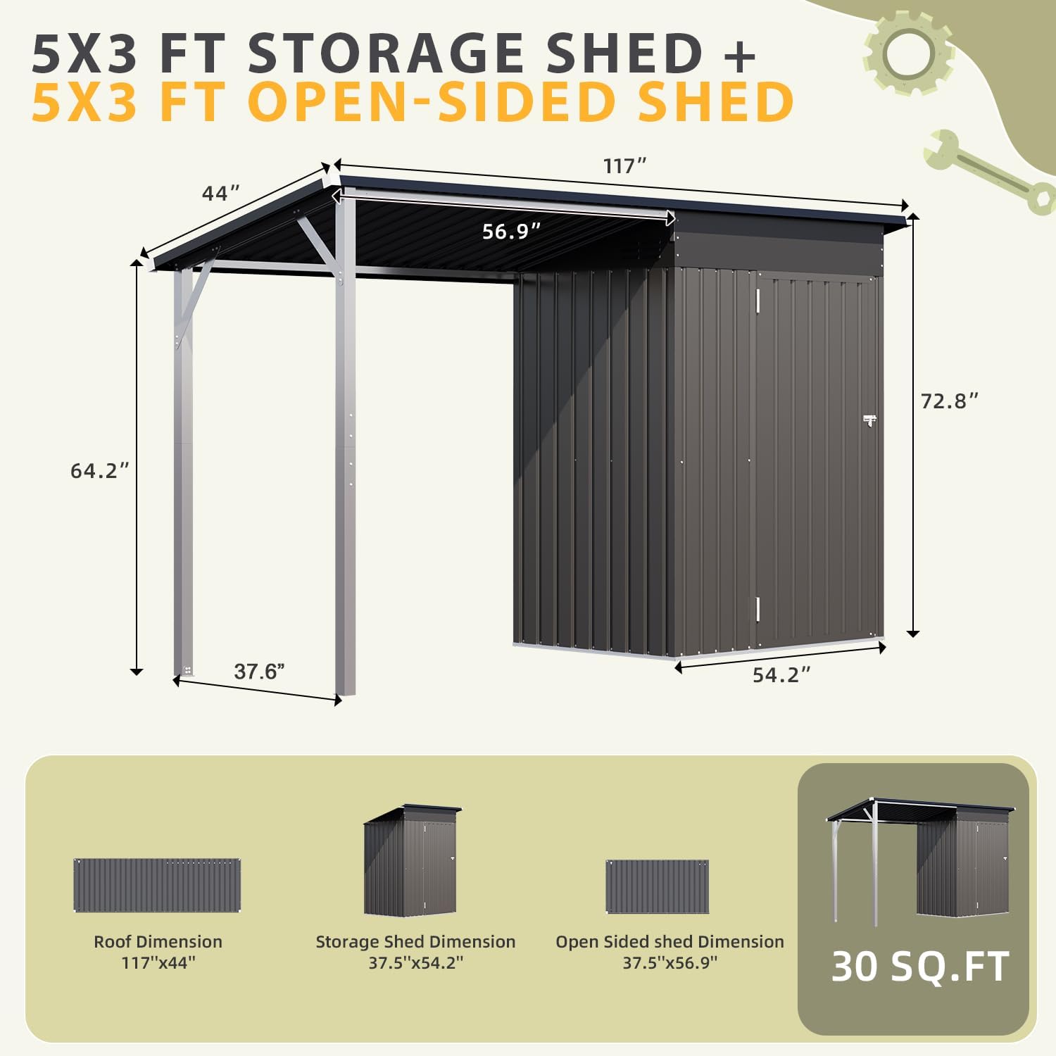 YODOLLA Outdoor Open-Sided Storage Shed, Sheds with Covered